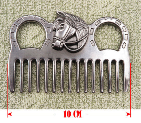 metal comb with curved horse and horseshoe