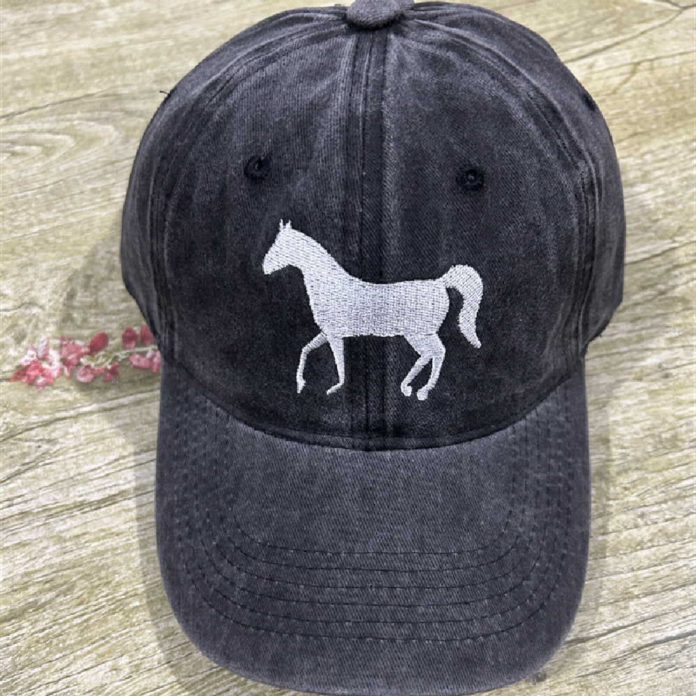 Vintage Cotton Horse Embroidery Baseball Cap