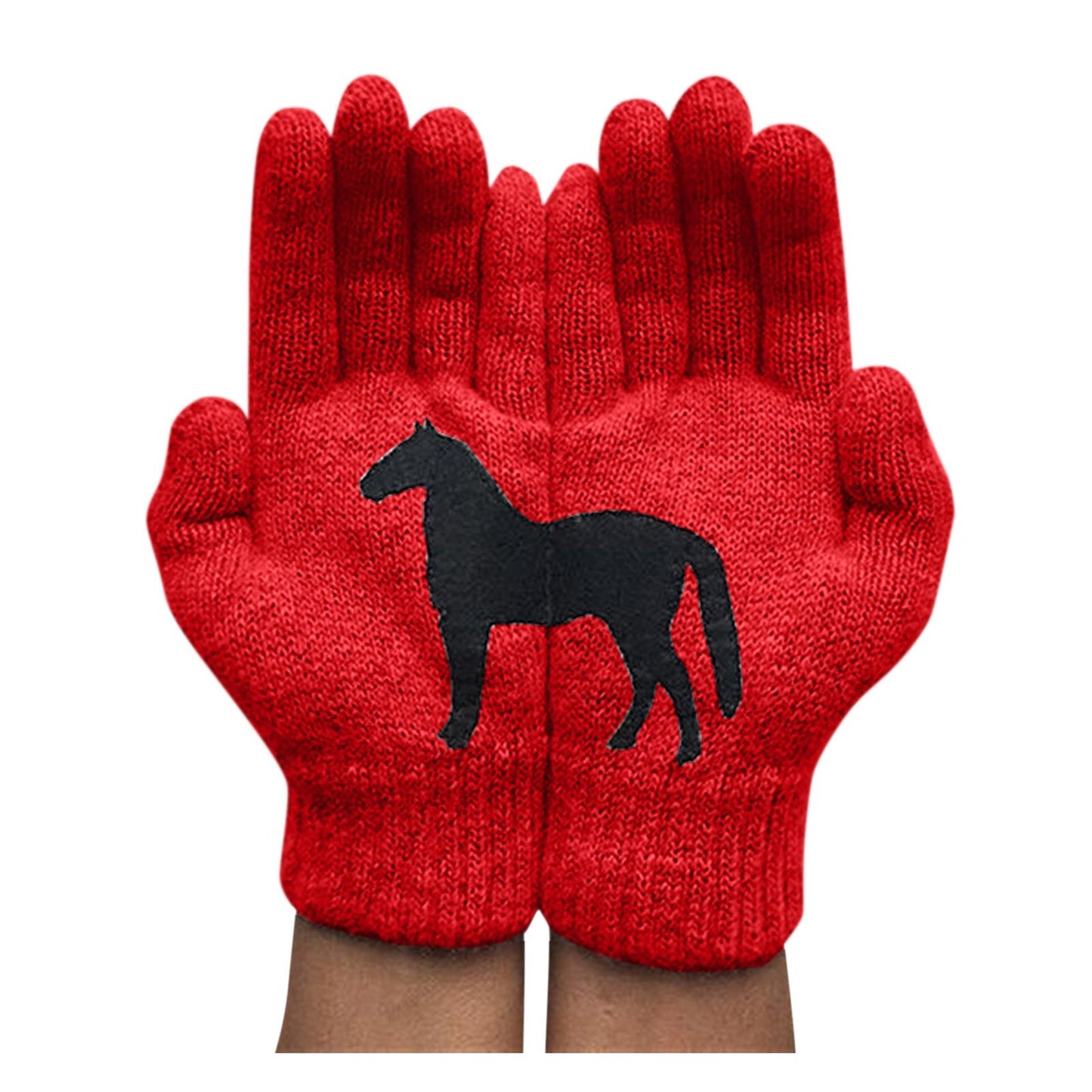 Dark horse print woolen gloves