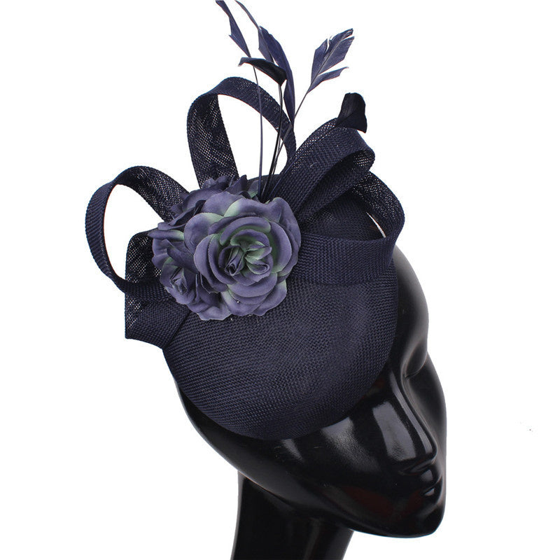 Derby Hat with Flowers and Linen Bow Arrangment