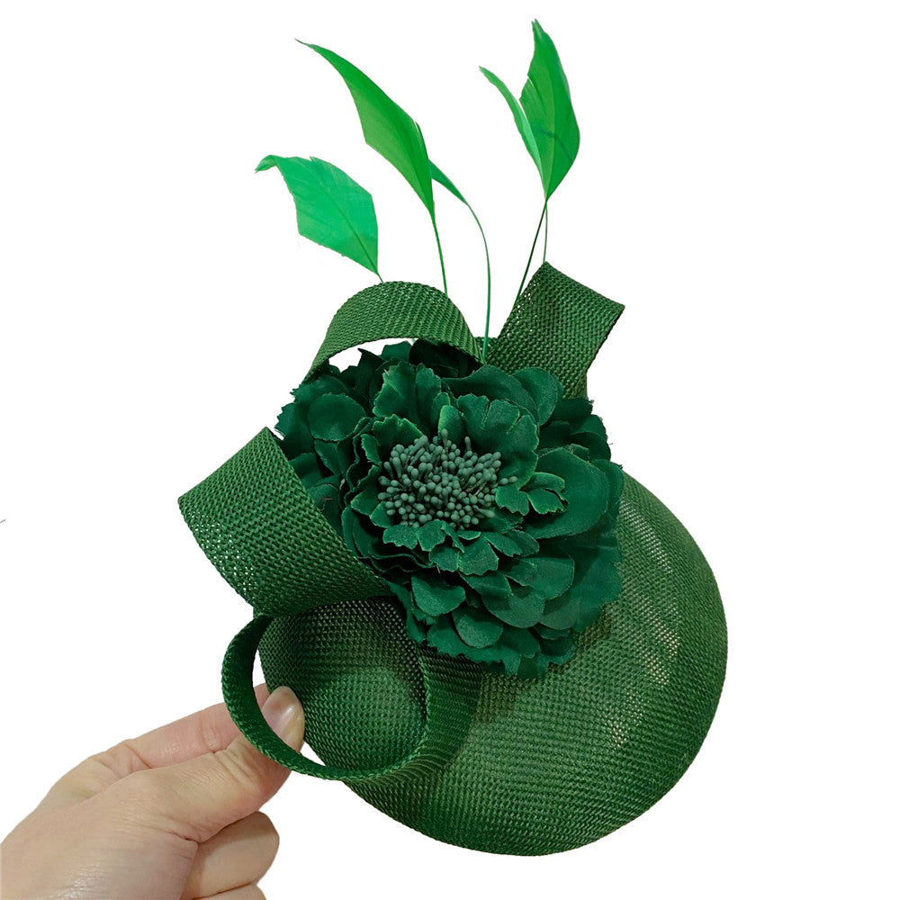 Derby Hat with Flowers and Linen Bow Arrangment