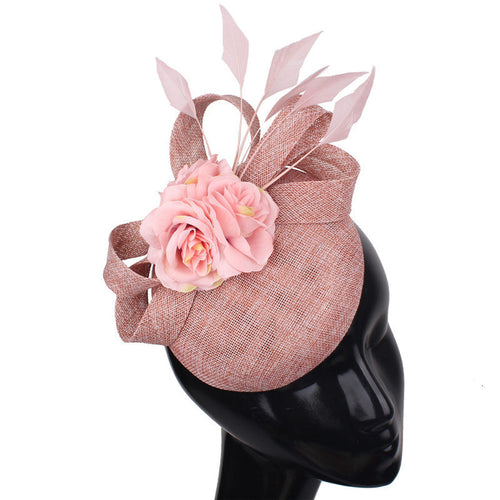 Derby Hat with Flowers and Linen Bow Arrangment