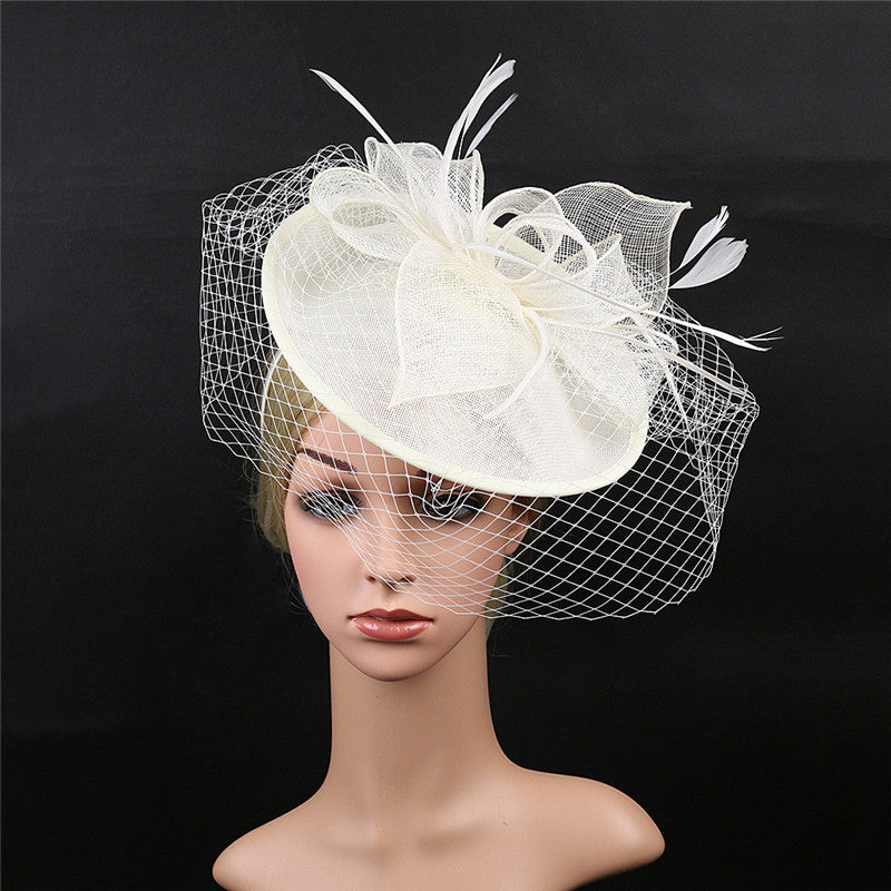 Mesh and Linen Bow Derby Hat