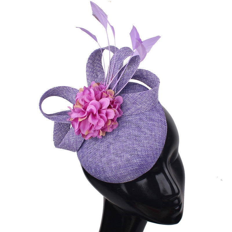 Derby Hat with Flowers and Linen Bow Arrangment