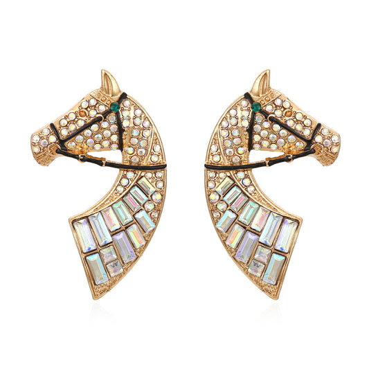 Fashion Rhinestone Earrings Horse Head