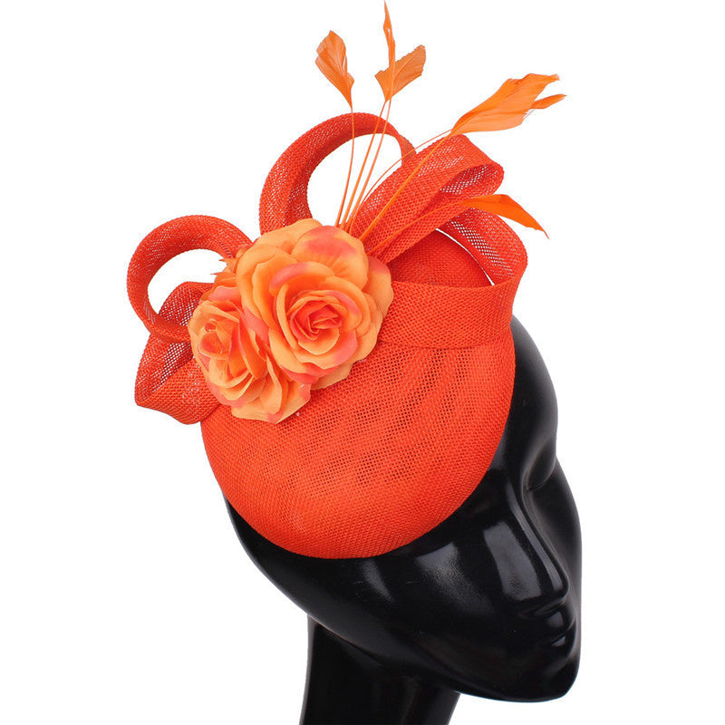 Derby Hat with Flowers and Linen Bow Arrangment