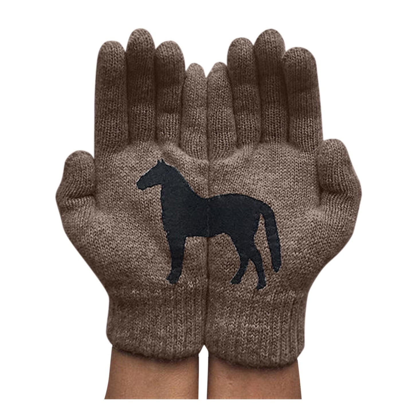 Dark horse print woolen gloves