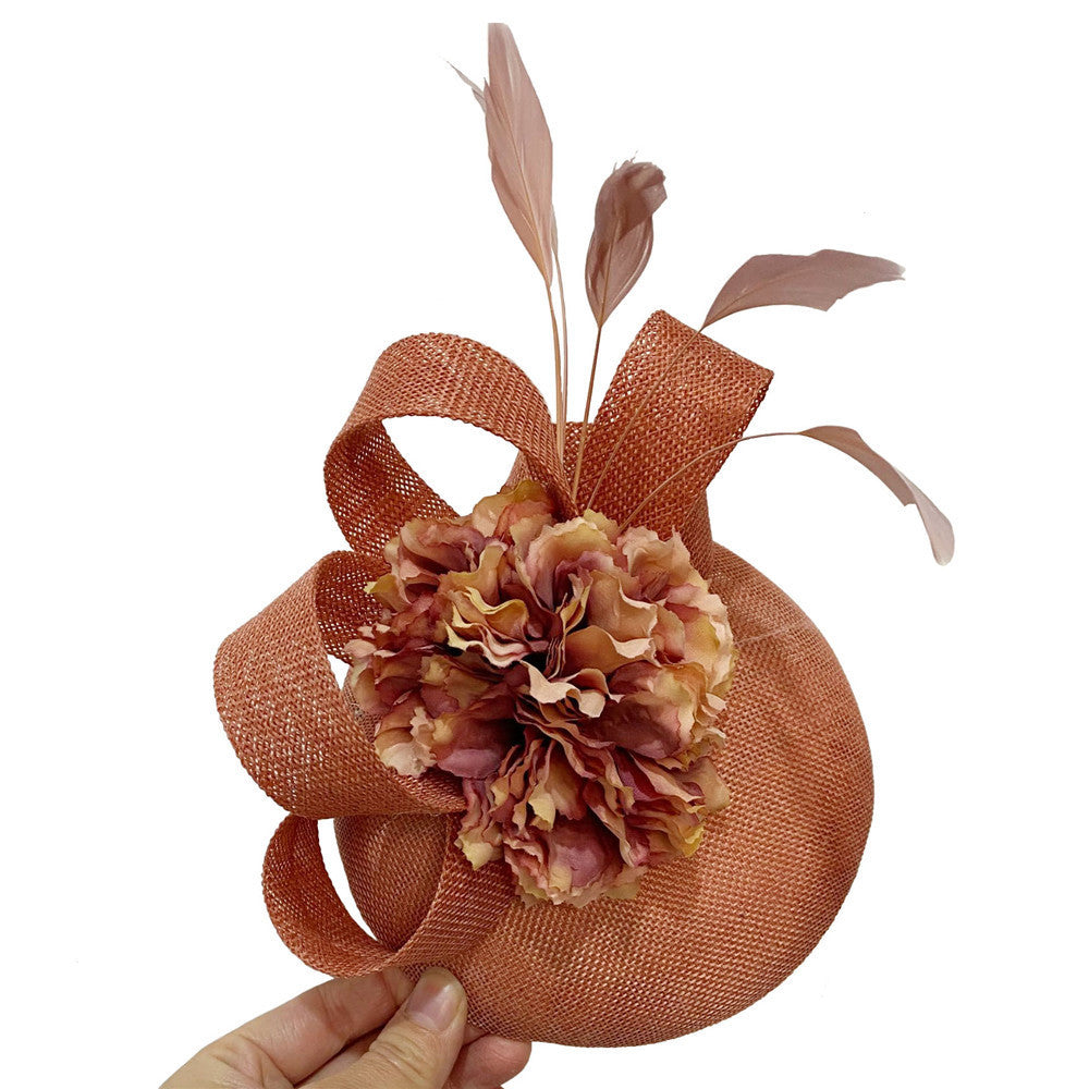 Derby Hat with Flowers and Linen Bow Arrangment
