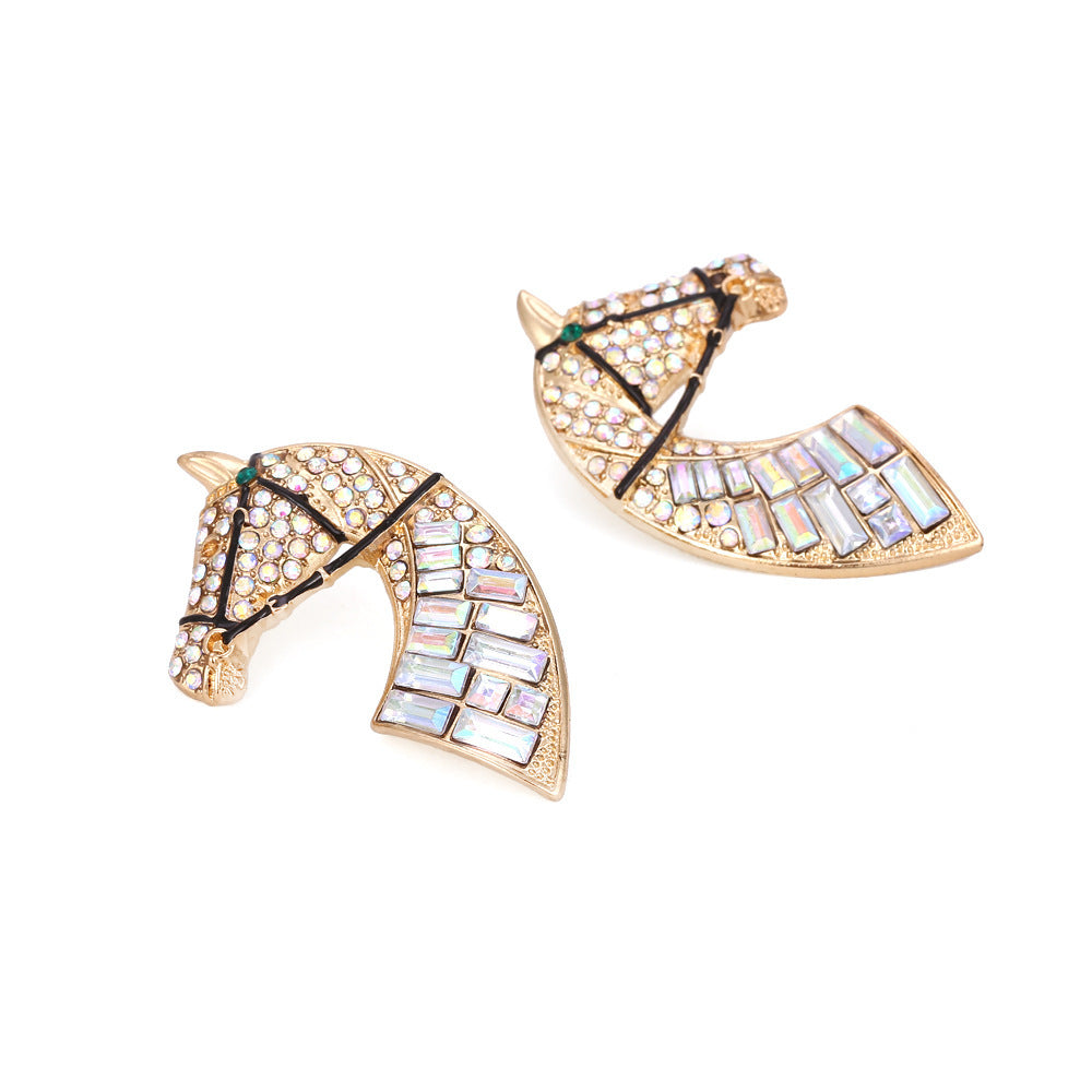 Fashion Rhinestone Earrings Horse Head