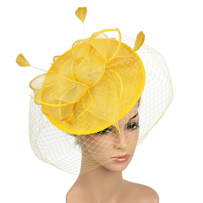 Mesh and Linen Bow Derby Hat