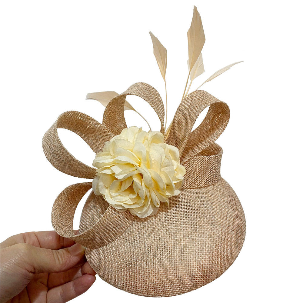 Derby Hat with Flowers and Linen Bow Arrangment