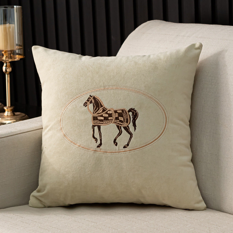 Hand-embroidered Horse Pattern Cushion Cover