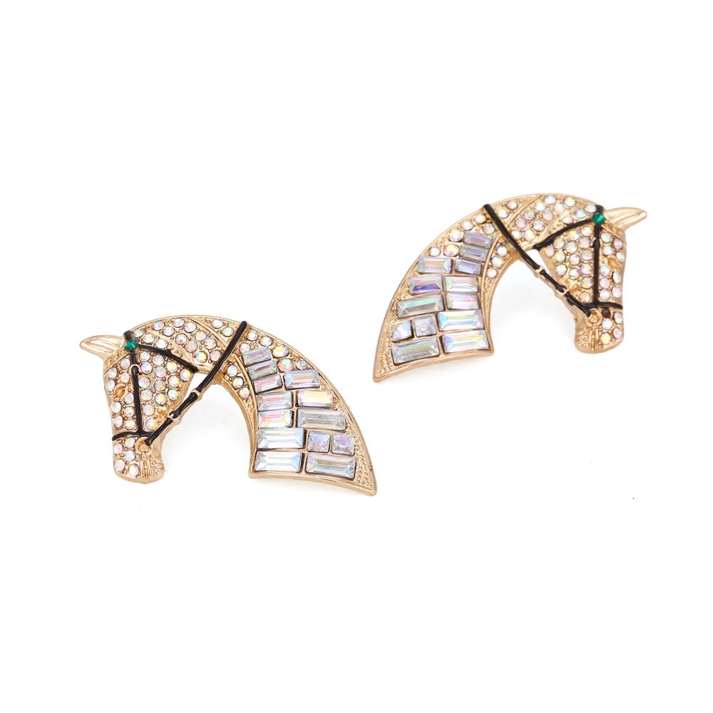 Fashion Rhinestone Earrings Horse Head