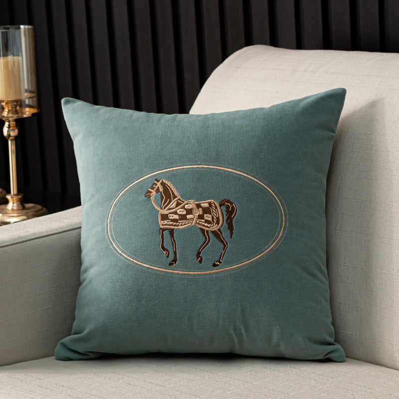 Hand-embroidered Horse Pattern Cushion Cover