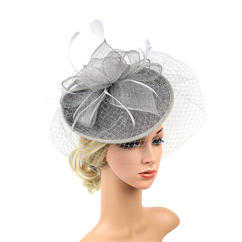 Mesh and Linen Bow Derby Hat