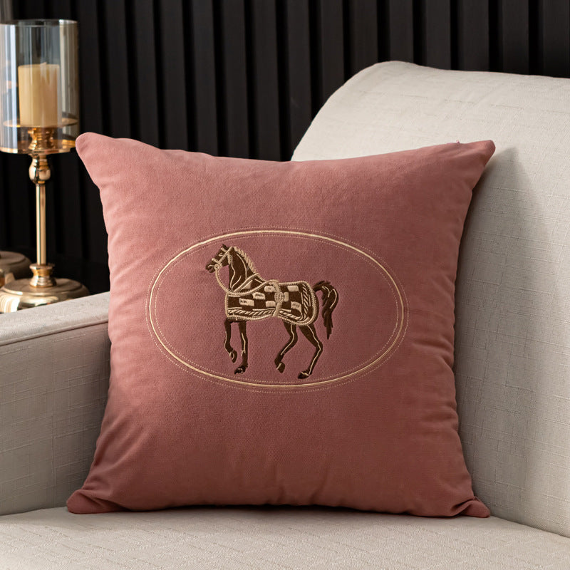 Hand-embroidered Horse Pattern Cushion Cover