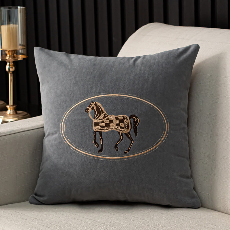 Hand-embroidered Horse Pattern Cushion Cover