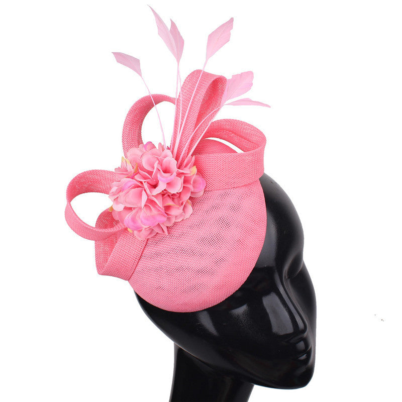 Derby Hat with Flowers and Linen Bow Arrangment