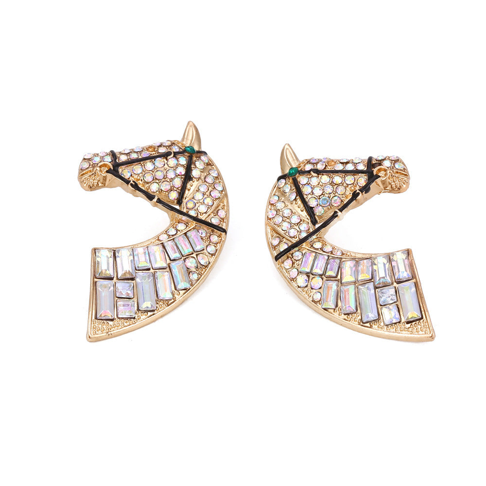 Fashion Rhinestone Earrings Horse Head