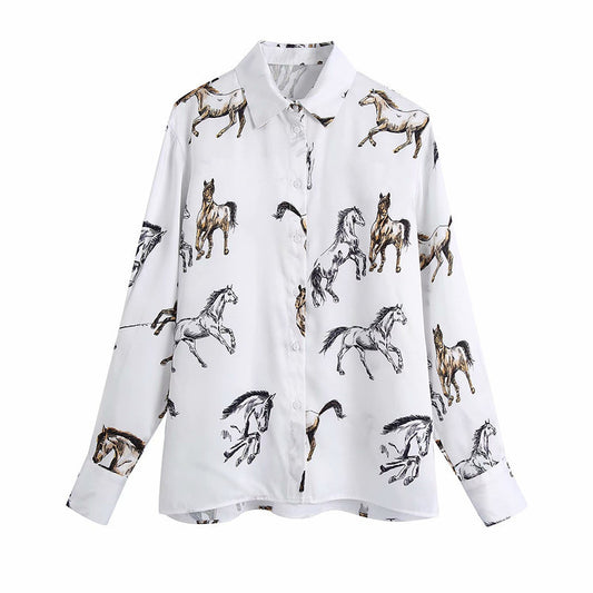 White womens shirt with printed horses