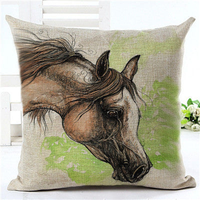 ivory pillowcase with gray 
watercolor horse