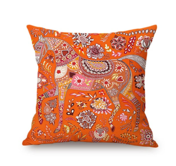 orange pillowcase with patchwork style horse