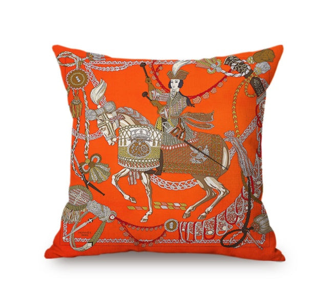 Orange pillowcase with warrior on horse