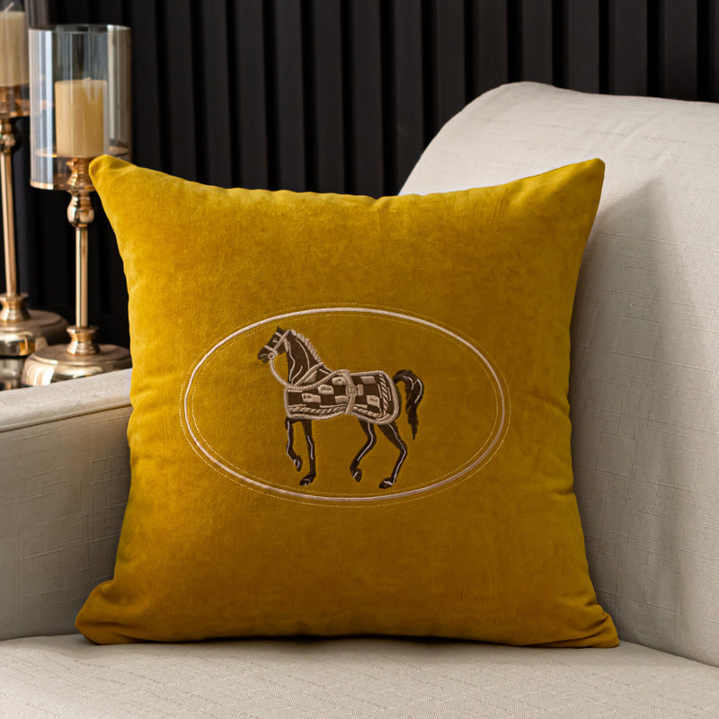 Hand-embroidered Horse Pattern Cushion Cover