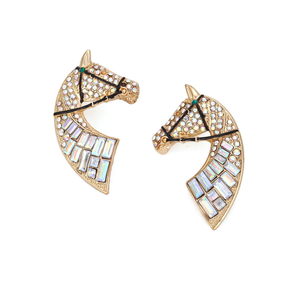 Fashion Rhinestone Earrings Horse Head