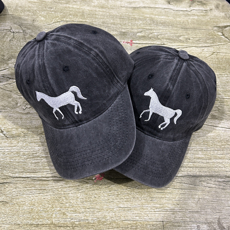 Vintage Cotton Horse Embroidery Baseball Cap