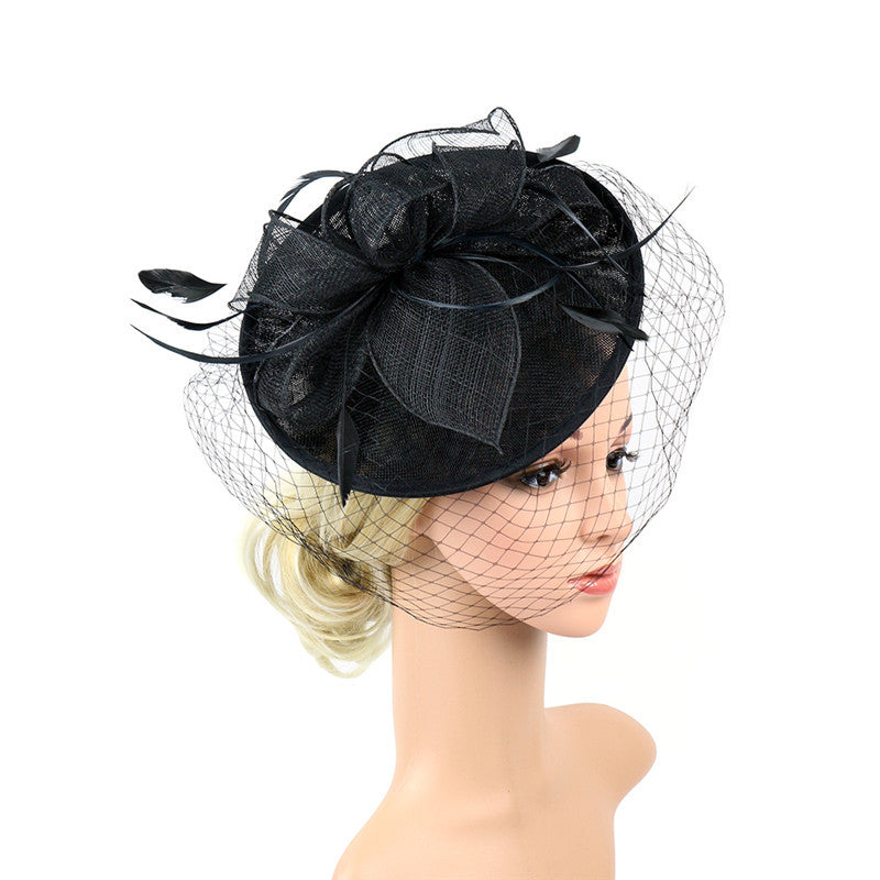 Mesh and Linen Bow Derby Hat