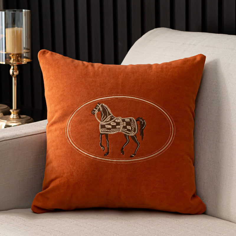 Hand-embroidered Horse Pattern Cushion Cover