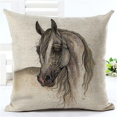 ivory pillowcase with gray watercolor horse