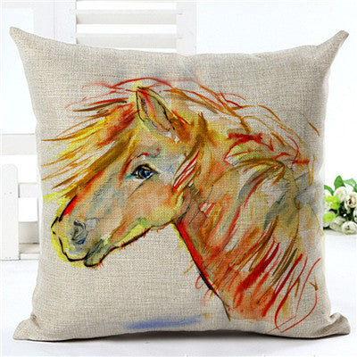 ivory pillowcase with yellow orange watercolor horse